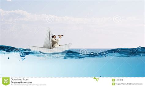 Businessman In Boat Made Of Paper Stock Photo Image Of Manager