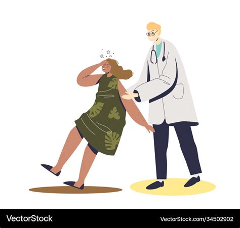 Doctor Helping Fainting Woman Cartoon Female Vector Image