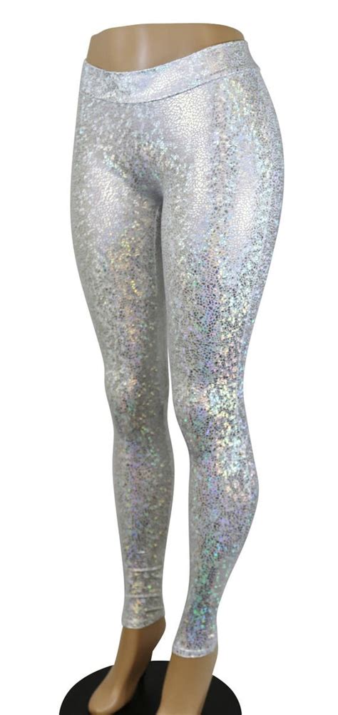 White And Silver Mosaic Print Spandex Pants Leggings By Dilly