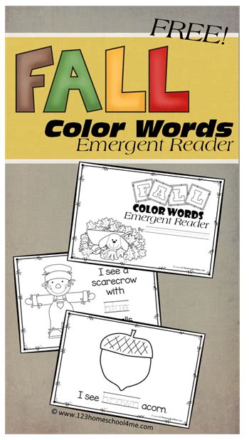 Free Fall Themed Resource Color Word Emergent Readers