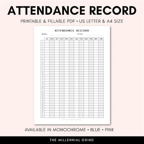 Homeschool Attendance Record Printable Fillable Pdf Etsy