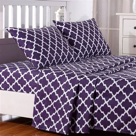 Quatrefoil Bed Sheet Set Twin Purple Deep Pocket Microfiber Bed