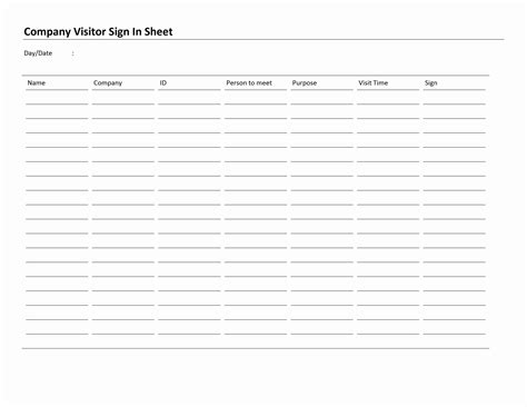 Free Printable Visitor Sign In Sheet Template Printable Templates