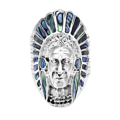 Native American Indian Chief Head Abalone Stone 925 Silver Ring 7 Ebay
