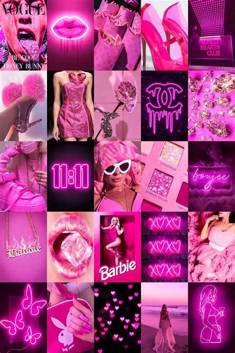 Boujee Pink Neon Collage Kit Hot Pink Aesthetic Baddie Baddie Vibes 2022 Hd Phone Wallpaper