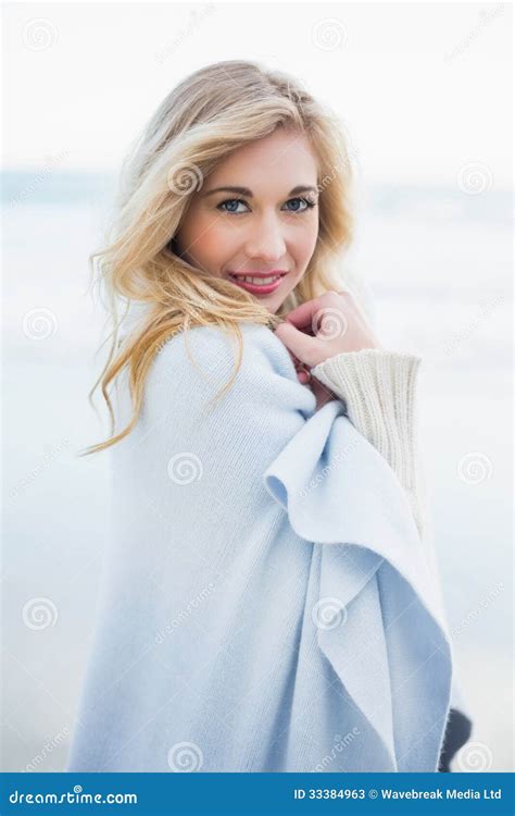 Cute Blonde Woman Covering Herself In A Blanket Stock Image Image Of