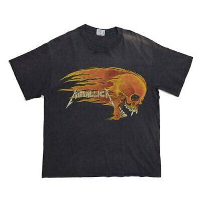 Vintage T Shirt Metallica Flaming Skull Rock Band Merch
