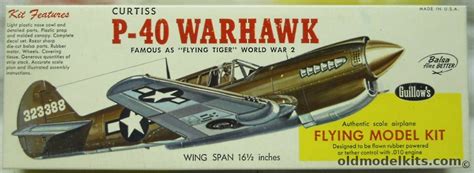 Guillows Curtiss P 40 Warhawk 16 Inch Wingspan Rubber Powered Balsa