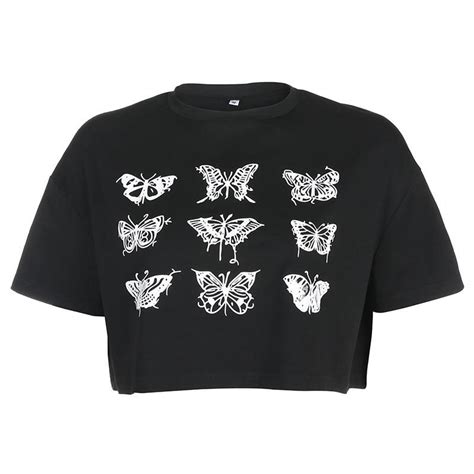 Monochrome Butterfly Print Crop T Shirt Cute Outfits Dream Clothes