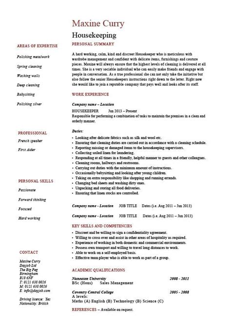 The same format for dates is used throughout the sections. Housekeeping resume, cleaning, sample, templates, job ...