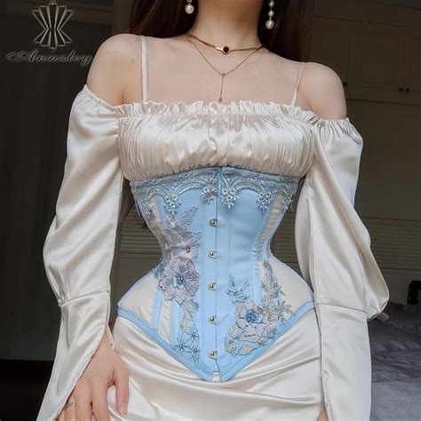 Annzley Sexy Bustier And Corset Fairy Blue Lace Trim Mesh Underbust