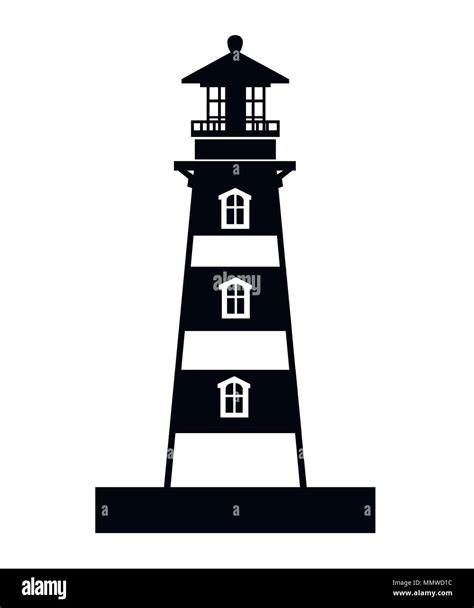 Black Silhouette Lighthouse Building Flat Design Style Vector