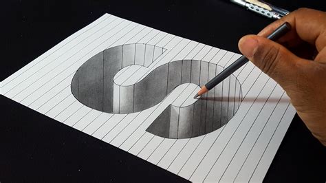 How To Draw Realistic Letter S Hole Shape Easy Pencil Drawings Youtube