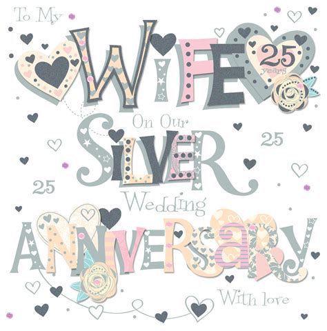 Wife Silver 25th Wedding Anniversary Greeting Card Cards Love Kates