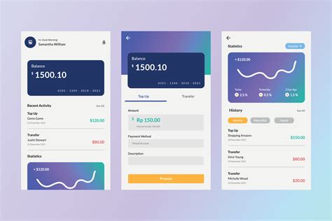 Simple Wallet Ui Design Template Vector Mobile App Ui Kit Gradient