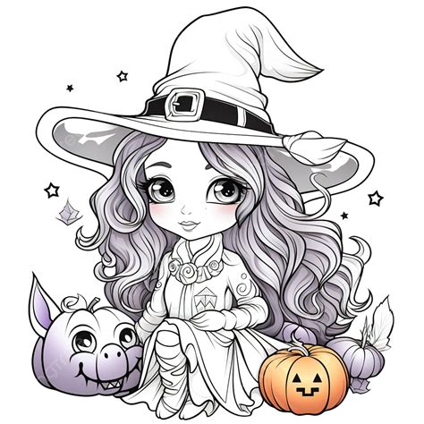 Coloring Book With A Cute Unicorn Using Costume Witch Halloween