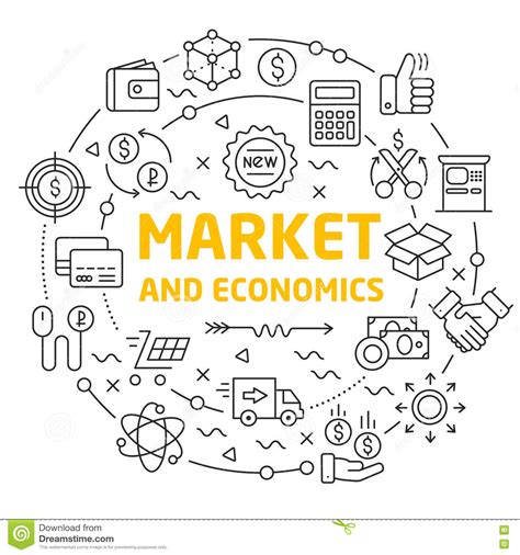 The types of market structures include the following: Lines Icons Illustration Circle Market And Economics ...