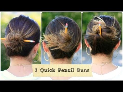 This is a movie tutorial on how to put your hair up with a pencil or a paint brush. 3 Quick Pencil Bun Ideas | Back-to-School Hairstyles - YouTube