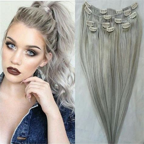 Wavy Silver Gray Full Head Clip In Extension Hair Extensions Best