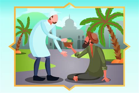 Giving Alms In Ramadan Flat Illustrations ~ Creative Market