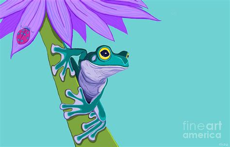 Teal Frog And Purple Flower Painting By Nick Gustafson Fine Art America