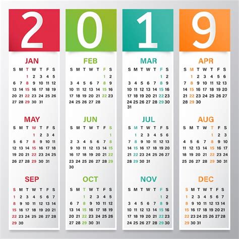 Calendário Anual Ou Design Organizador Para 2019 Vetor Premium