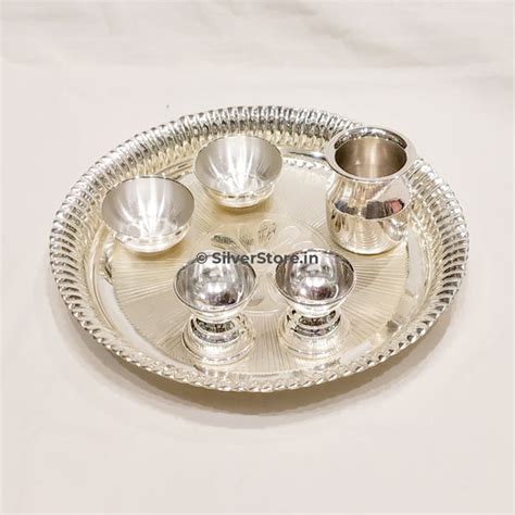 Silver Pooja Thali Set 925 Silver Pack Of 6 9 Inches Size