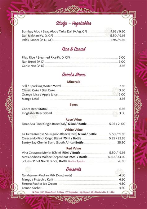 A La Carte Menu Tower Tandoori