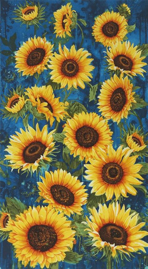 Blue With Big Yellow Sunflower Fabric By Timeless Treasures Modes4u