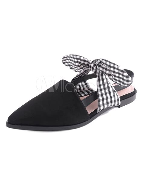 Pointed Toe Flats Terry Gingham Bowknot Slingback Women's ...