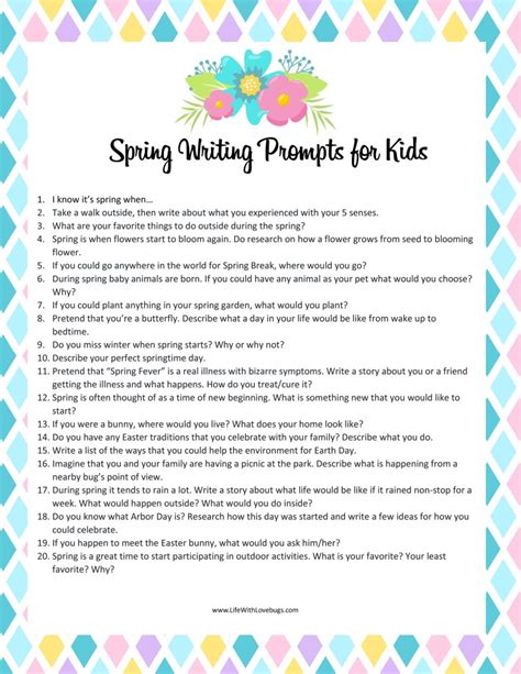 20 Spring Writing Prompts For Kids Life With Lovebugs