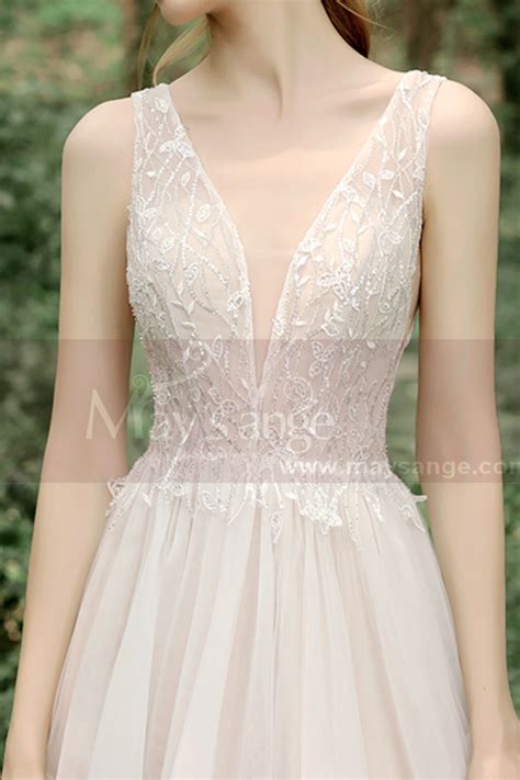 Lace Embroidered Backless Wedding Dresses Nude Color Lining