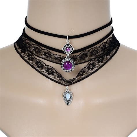 Gothic Sexy Black Velvet Wide Lace Multilayer Choker Necklace Vintage
