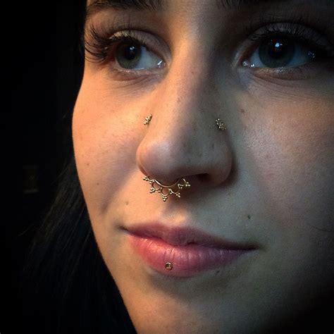 Septum Paired High Nostrils And A True Lip Piercing Featuring All 14k