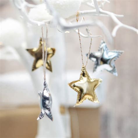 4x Gold And Silver Foil Star Christmas Tree Decorations By Postbox