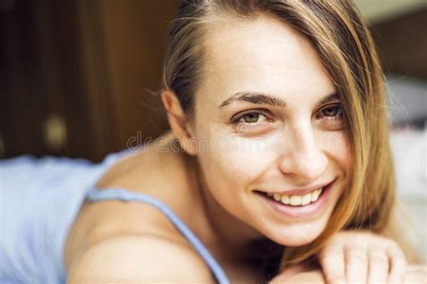 Portrait Of Beautiful Young Natural Woman At Home Stock Image Image
