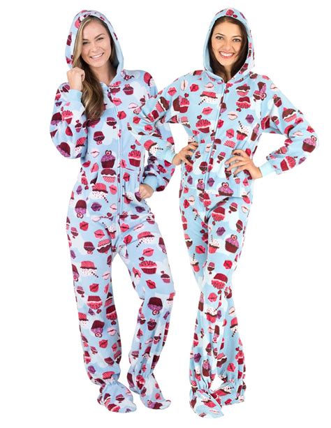 Footed Pajamas Footed Pajamas Blue Cupcakes Adult Hoodie Fleece