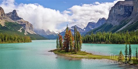 Panorama Of Spirit Island In Maligne Lake Photograph By Delphimages