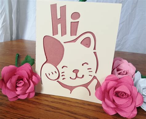 Cricut Joy Cat Greeting Card Template Hi Waving Kitty Svg Etsy