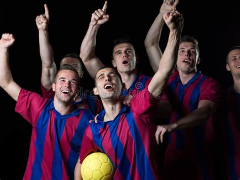 Soccer Players Celebrating Victory Stock Image Image Of Grass Health