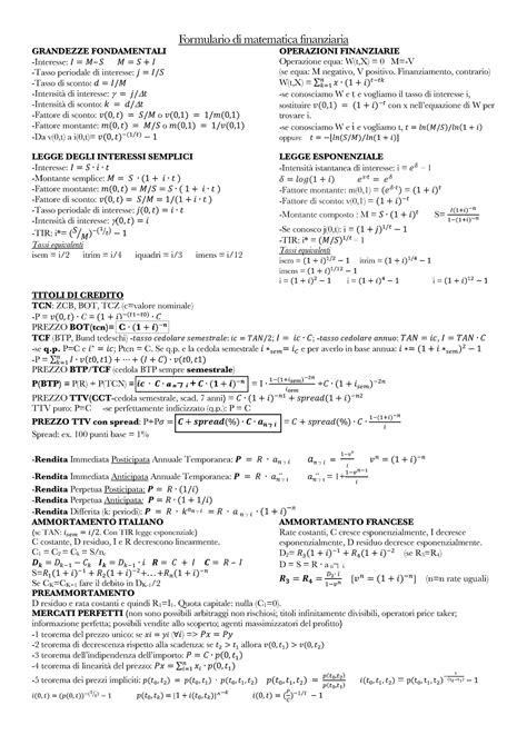 Formu Finanziaria Ufficiale Formulario Di Matematica Finanziaria