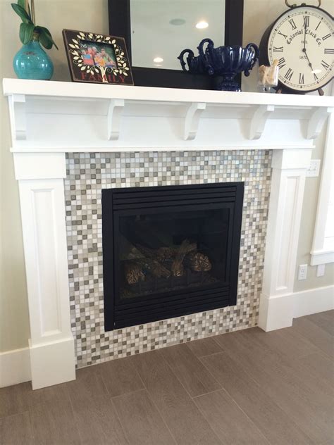 White Craftsman Fireplace Mantel With Mosaic Tile Surround Fireplace
