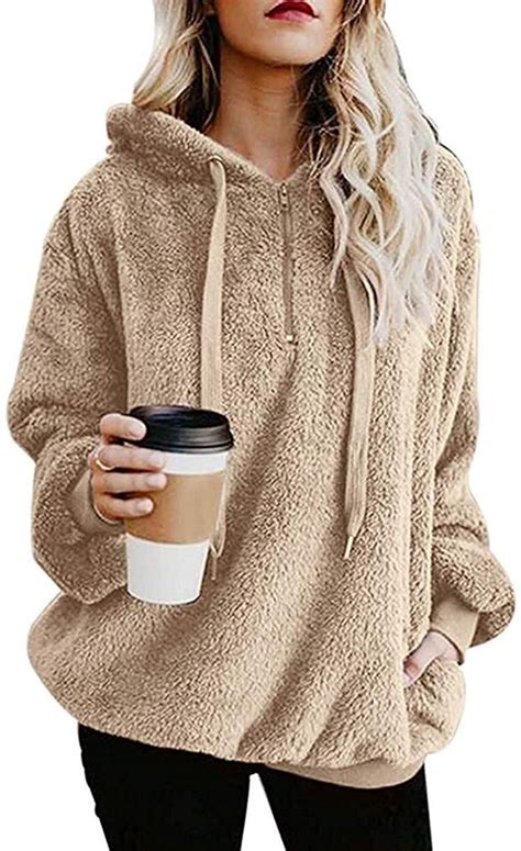 Womens Oversized Sherpa Pullover Hoodie With Pockets Fuzzy Fleece