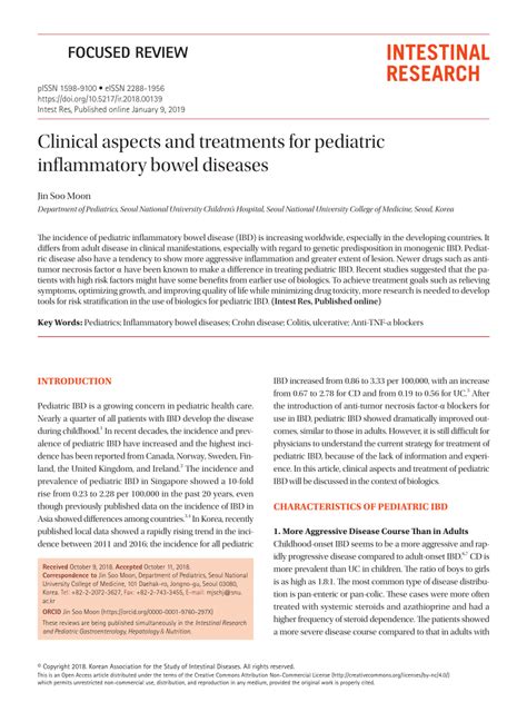 Pdf Clinical Aspects And Treatments For Pediatric Inflammatory Bowel