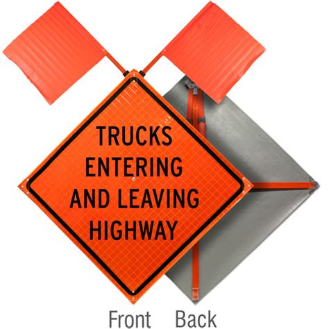 Trucks Entering And Leaving Highway Roll Up Sign X4736 By