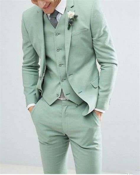 Pastel Mint Green Fashion Menswear Formal Tuxedos 3 Pieces Suits For S