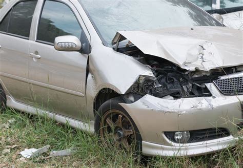 Damaged Vehicle After Car Accident Stock Image Image Of Smashed