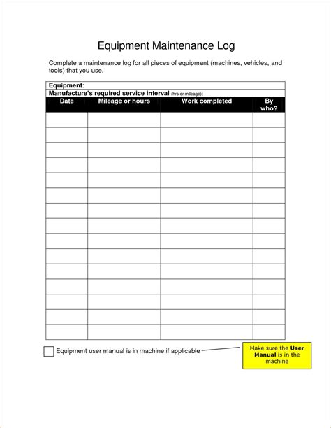Equipment Maintenance Checklist Excel Excel Templates