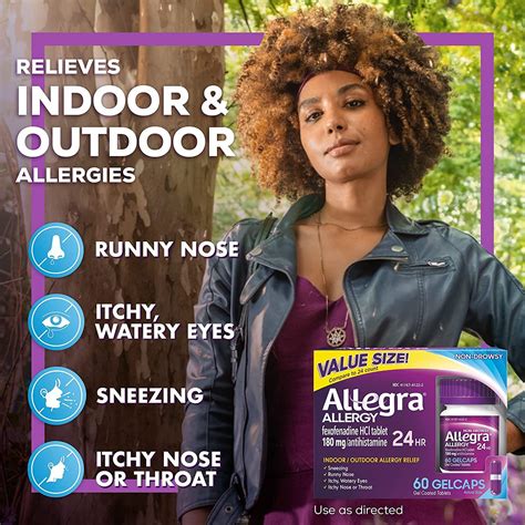 allegra adult 24hr non drowsy antihistamine 60 gelcaps fast acting allergy symptom relief 180