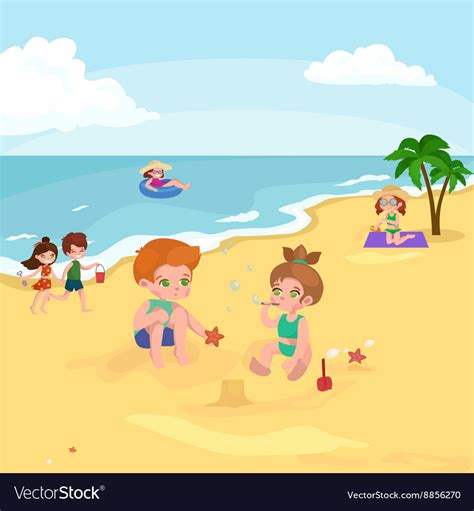 Children Summer Vacation Kids Playing Sand Around Vector Image